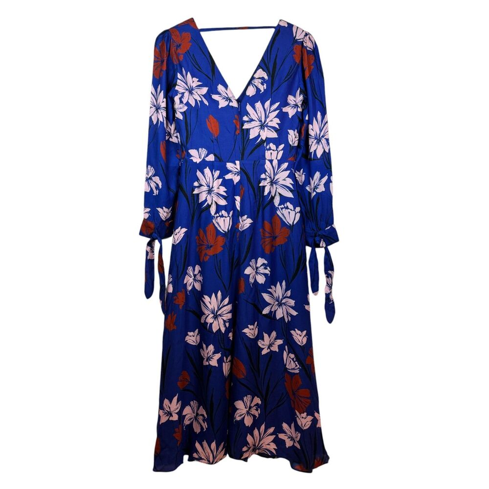 La Maison Talulah Fleeting L/S Midi Floral Blue Red White Dress - Size Small